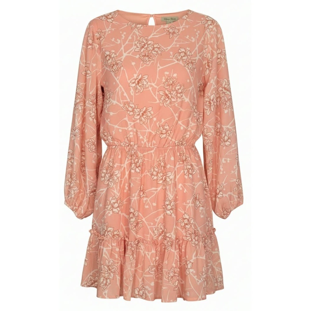Flying Tomato Sz Medium Peach white floral Dress Blouson romantic tiered ruffled